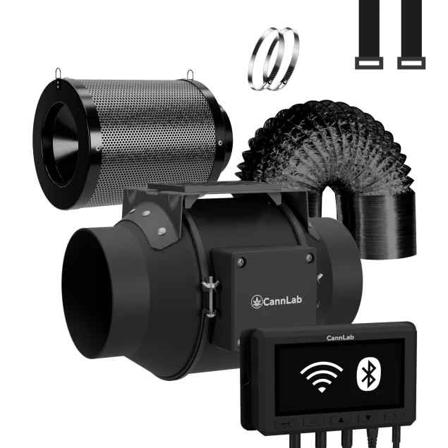 Kit de ventilation en ligne Cannlab IQ-4 - Moteur EC, filtre à charbon actif & commande WiFi