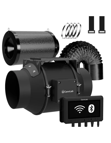 Kit de ventilation en ligne Cannlab IQ-6 - Moteur EC 6", filtre à charbon actif, ventilateur à clipser & contrôleur WiFi pour te