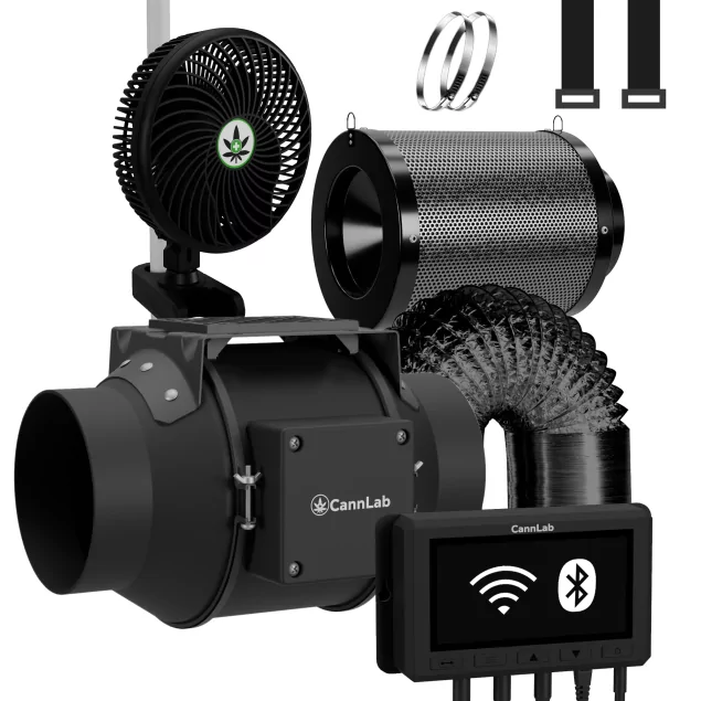 Kit de ventilation Cannlab IQ-4 + ventilateur à clipser - Ventilateur EC en ligne 4" avec contrôleur WiFi & filtre à charbon act