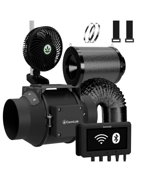Cannlab IQ-4 ventilation set + clip fan - 4" EC inline fan with WiFi controller & activated carbon filter - smart kit